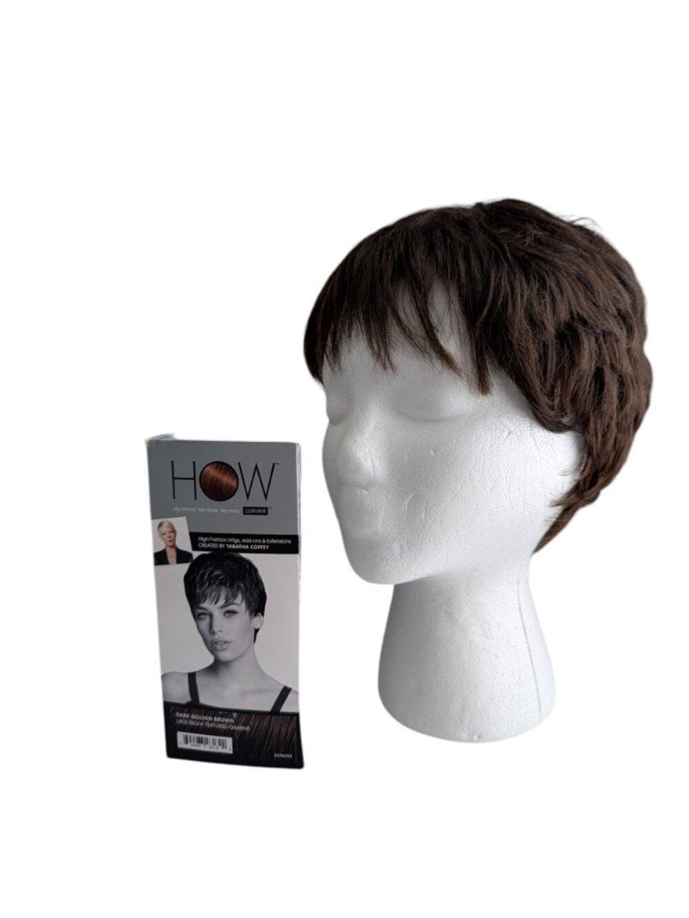LUXHAIR Lace Front Textured Gamine Dark Golden Brown Wig No Box Keralon Light